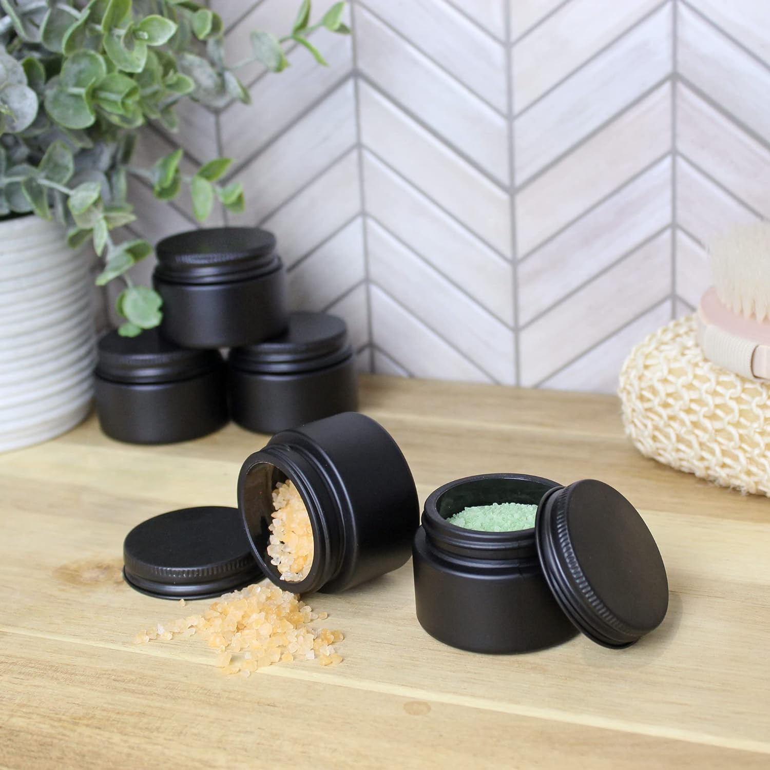 Darware 15-Milliliter Glass Balm Jars (24-Pack, Black), 1/2 oz Tiny Cosmetic Jars with Lined Black Metal Lids - Image 3